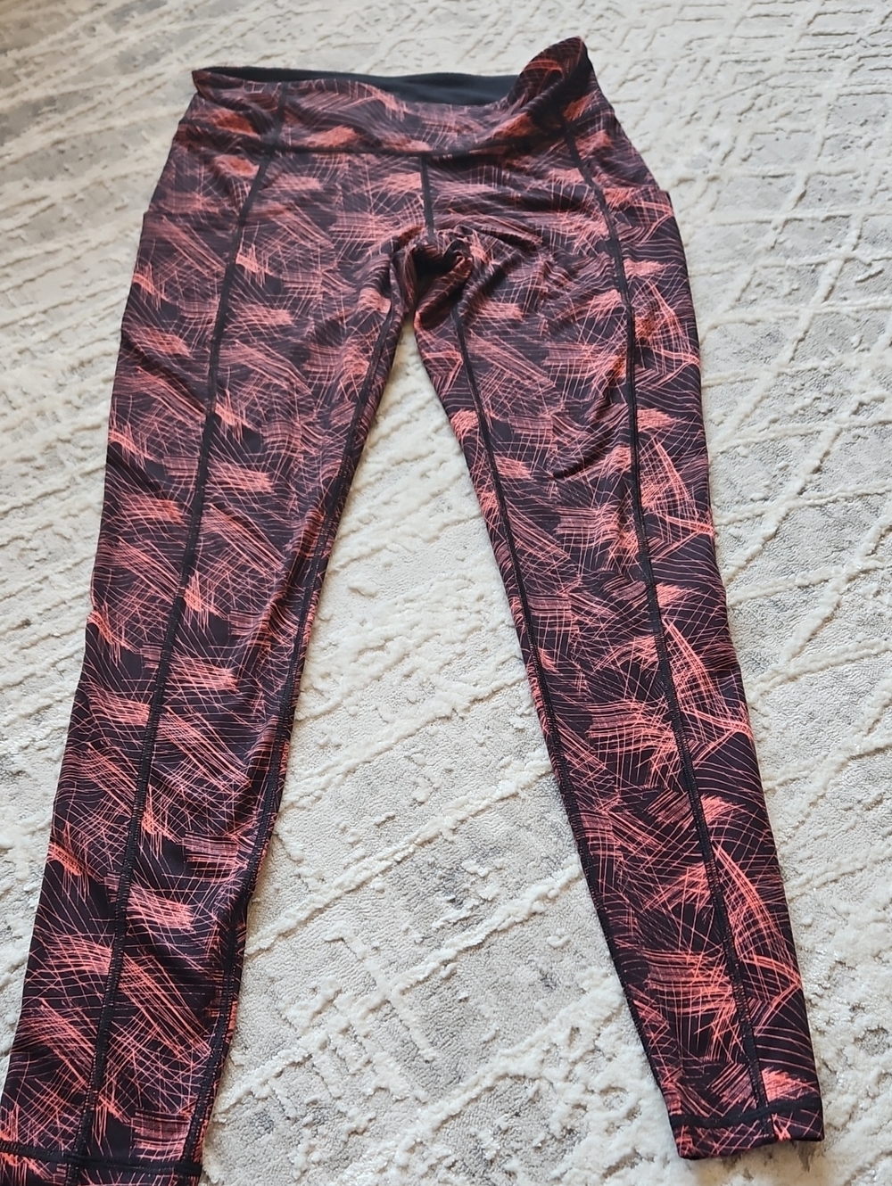 2/25 Lucy Black Leggings with Coral Pink Abstract Lines